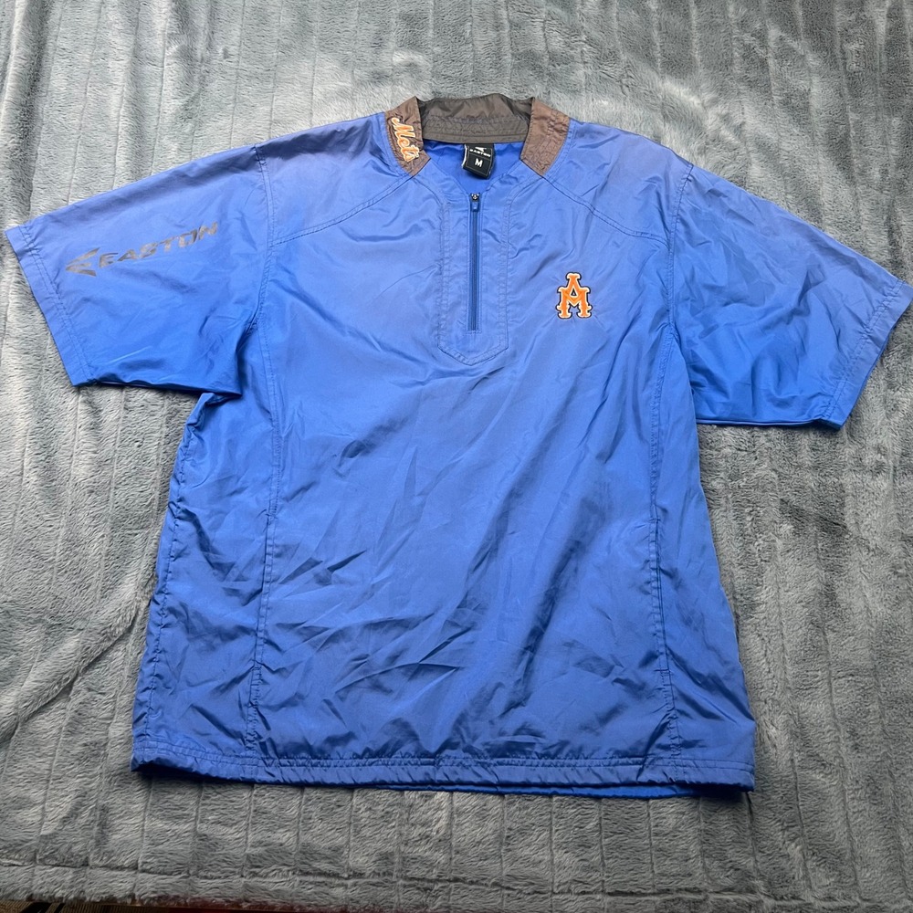 Easton New York Mets Mens Blue Short Sleeve Quarter Zip Windbreaker Cage Jacket